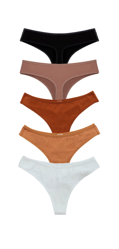 5-Рack High Fitting Cotton Thongs Neutrals