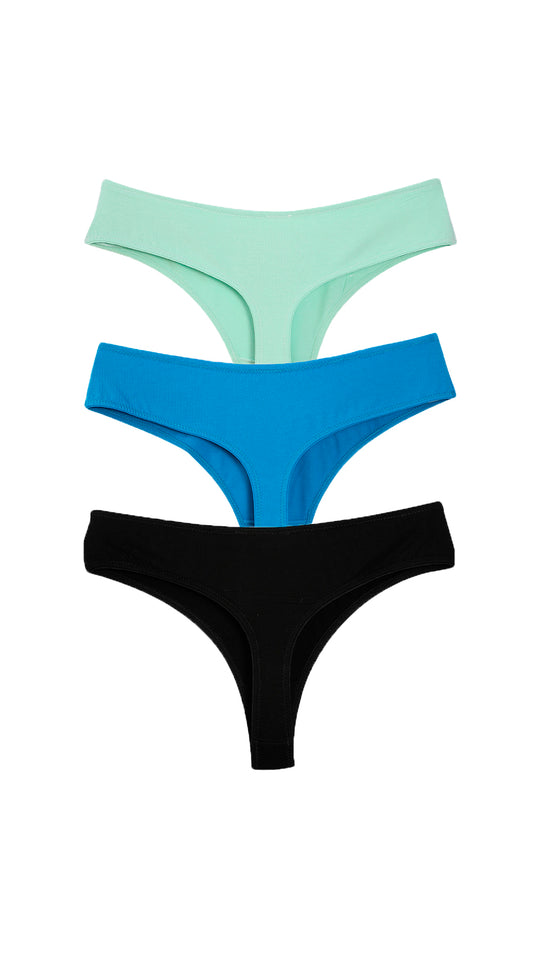 3-Рack Everyday Cotton Thongs Aqua