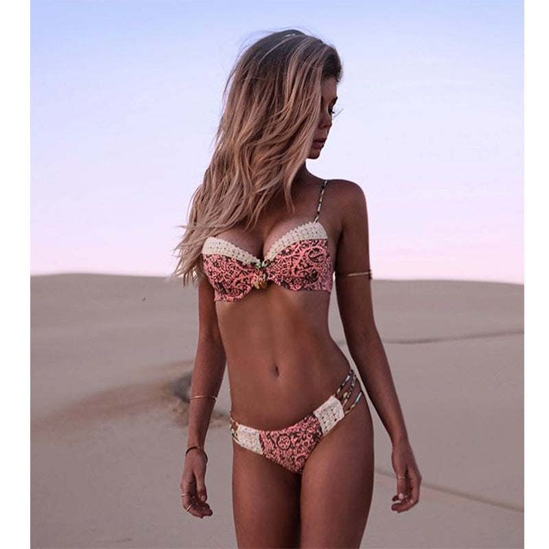 Bikini with Lace Trim Pink