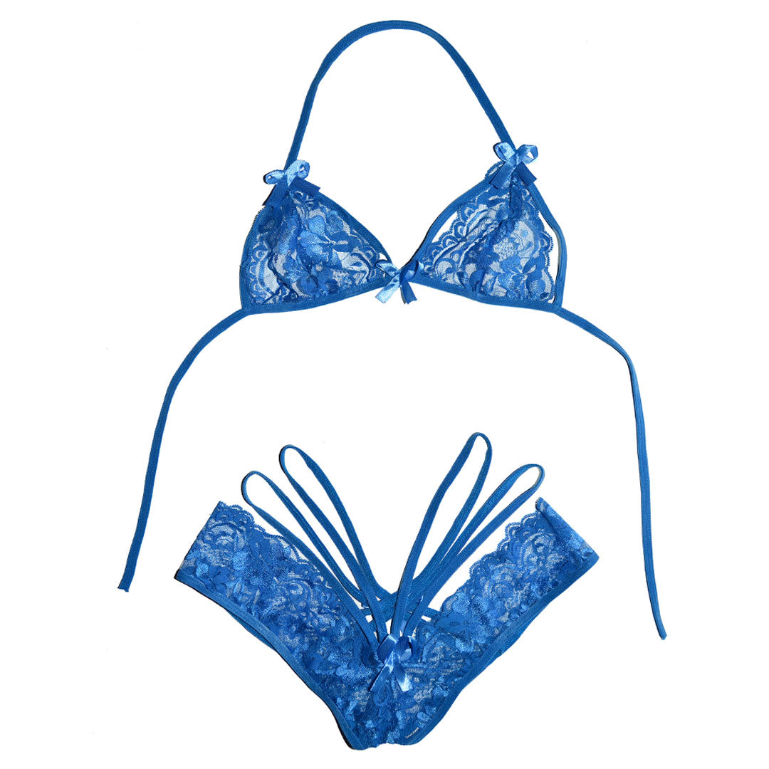 (Blue Lace Delight) Sensual Lingerie Set: Bralette and Panties