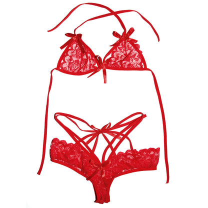 (Red Lace Delight) Sensual Lingerie Set: Bralette and Panties