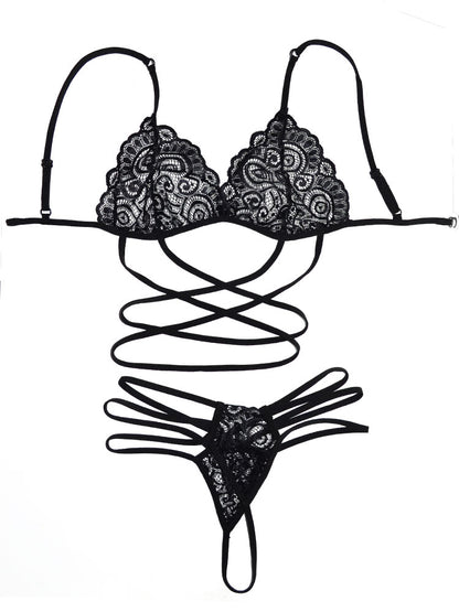 (Lace Temptation) Bralette and Thong Set: Embrace Elegance