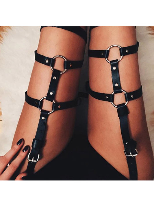 Leather Leg Garters with Metal Rings