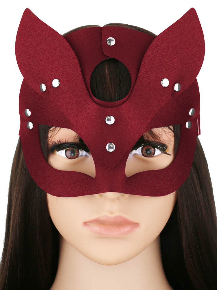 Leather Cat Mask Marsala