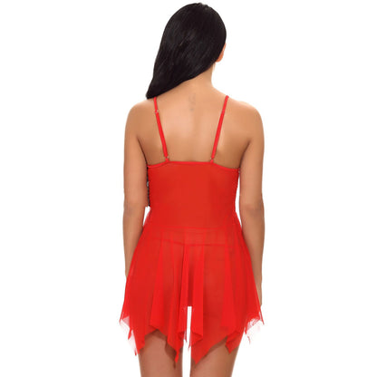 Transparent Asymmetrical Short Robe Red