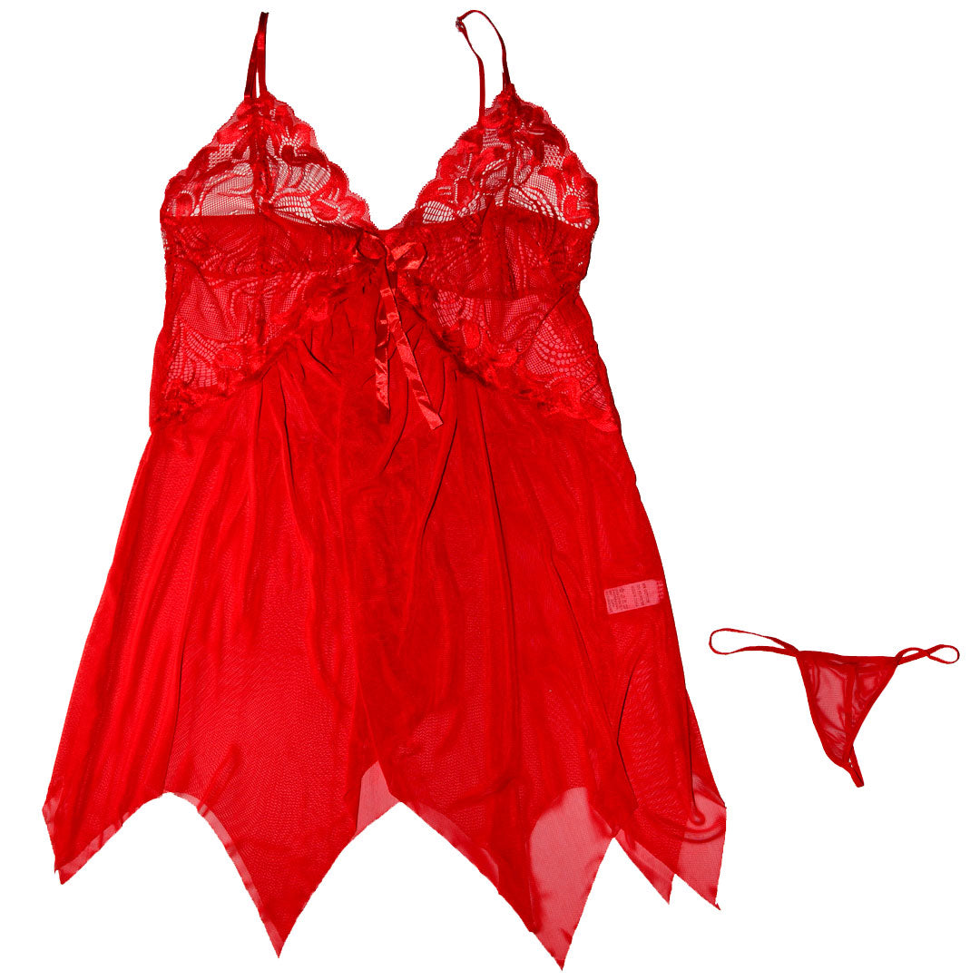 Transparent Asymmetrical Short Robe Red