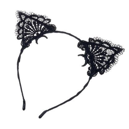 Black Lace Headband with Cat Ears - Unleash Your Inner Feline