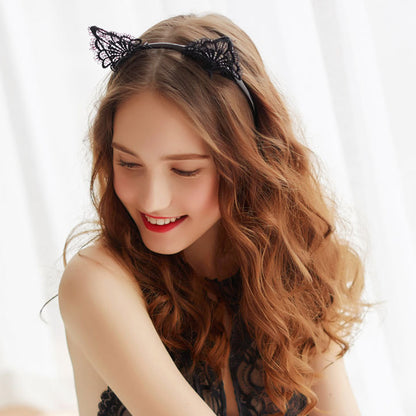 Black Lace Headband with Cat Ears - Unleash Your Inner Feline