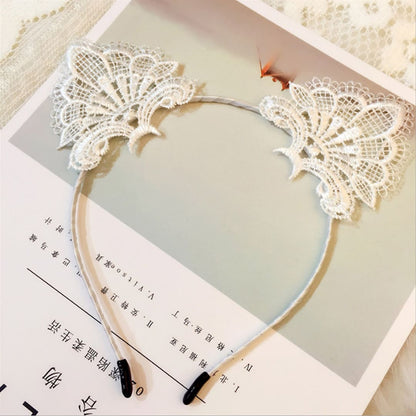 White Lace Headband with Cat Ears - Unleash Your Inner Feline