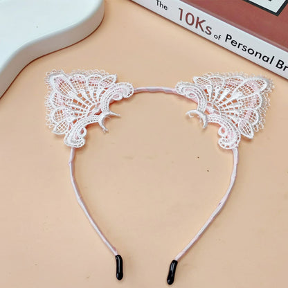 White Lace Headband with Cat Ears - Unleash Your Inner Feline