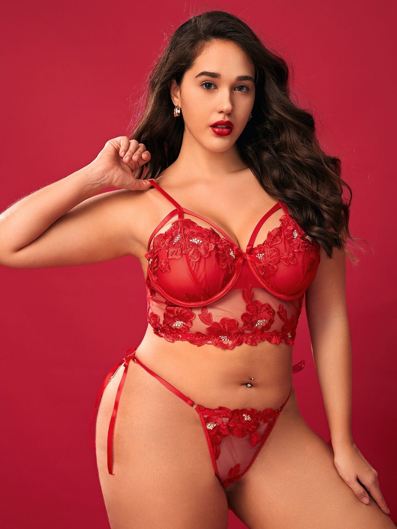 Scarlet Desire Floral Lace Set