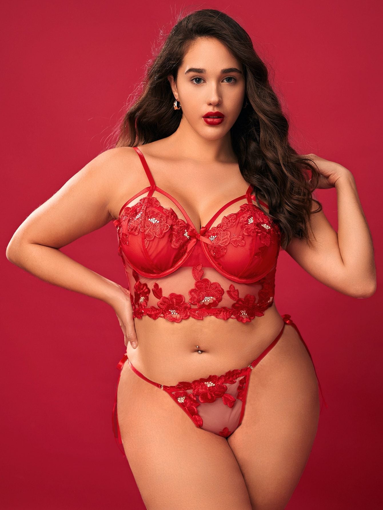 Scarlet Desire Floral Lace Set