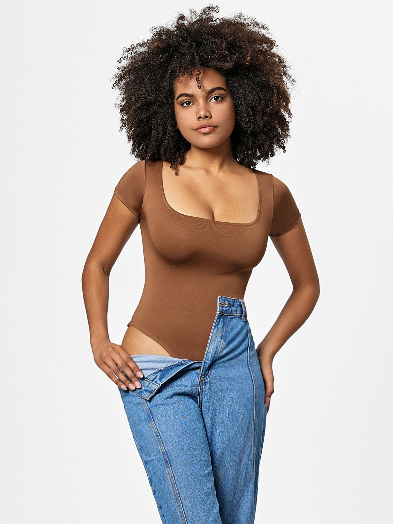 Brown Scoop Neck Bodysuit