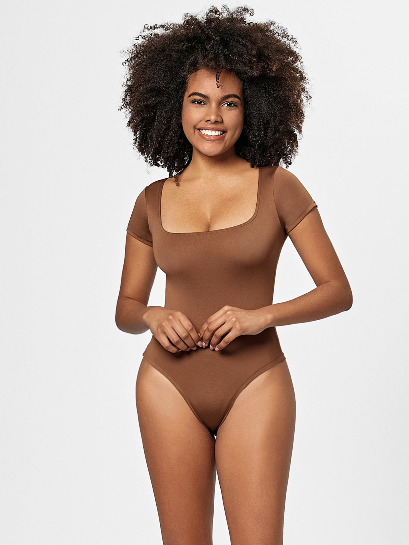 Brown Scoop Neck Bodysuit