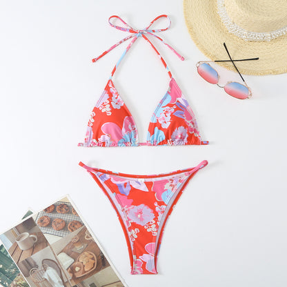Swimsuit with floral print Red