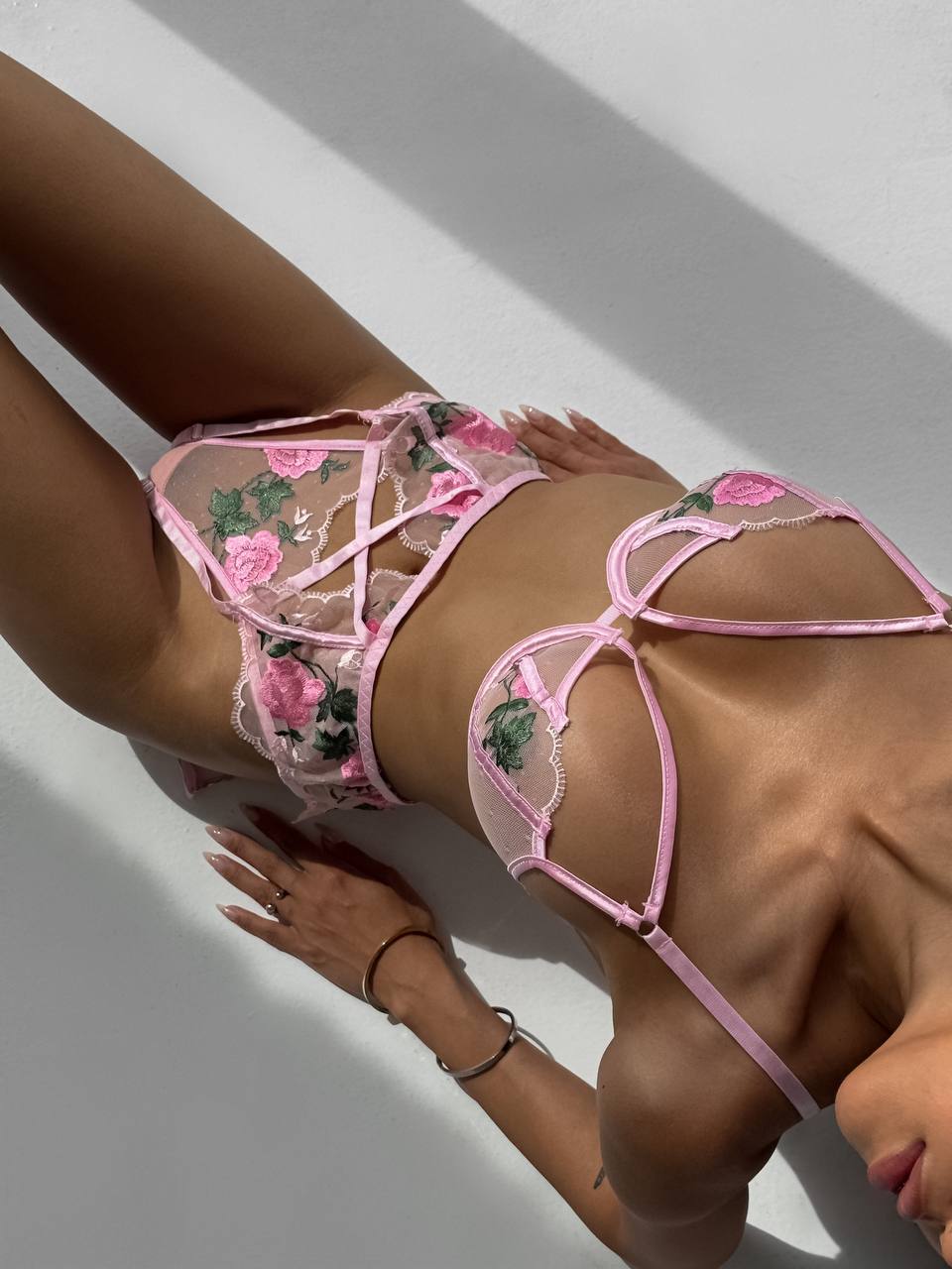 Floral Whirlwind  (Pink Set With Embroidery)