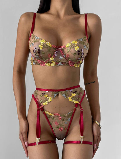 Whispering Petals (Yellow Set With Floral Embroidery)