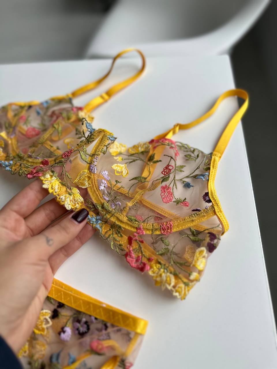 Whispering Petals (Yellow Set With Floral Embroidery)