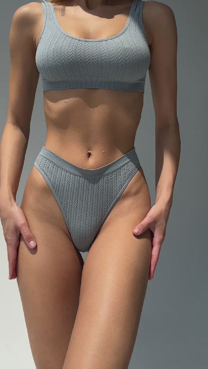 Grey Ribbed High-Waisted Set